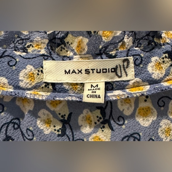 NWT Max Studio Ruffle Collar Print Tiered French Blue/Marigold Floral Maxi Dress - Picture 9 of 9